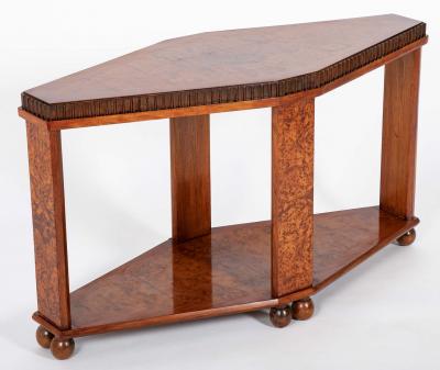 Art Deco Diamond Shape Burl Walnut Table with Undershelf