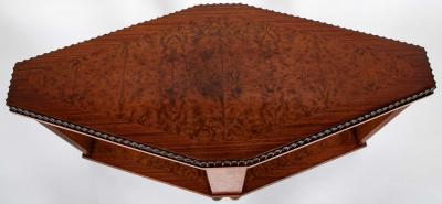 Art Deco Diamond Shape Burl Walnut Table with Undershelf