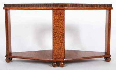 Art Deco Diamond Shape Burl Walnut Table with Undershelf