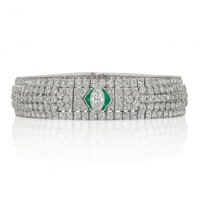 Art Deco Diamond and Emerald Bracelet