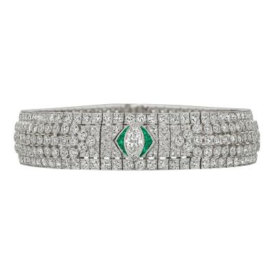 Art Deco Diamond and Emerald Bracelet