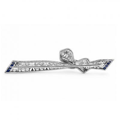Art Deco Diamond and Sapphire Ribbon Pin