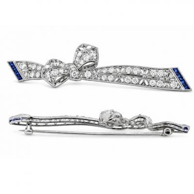 Art Deco Diamond and Sapphire Ribbon Pin
