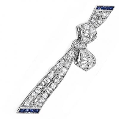 Art Deco Diamond and Sapphire Ribbon Pin