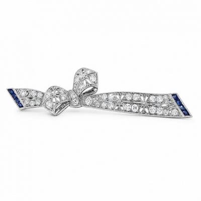 Art Deco Diamond and Sapphire Ribbon Pin