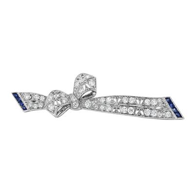 Art Deco Diamond and Sapphire Ribbon Pin