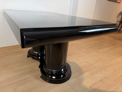 Art Deco Dining Table Black Piano Lacquer Metal France circa 1930
