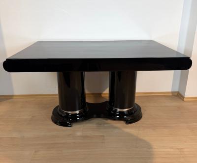 Art Deco Dining Table Black Piano Lacquer Metal France circa 1930