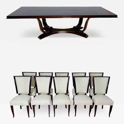 Art Deco Dining Table with 10 Chairs Macassar Ebony Brass Paris circa 1930