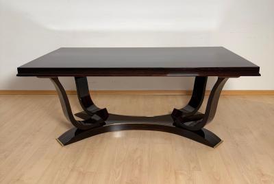 Art Deco Dining Table with 10 Chairs Macassar Ebony Brass Paris circa 1930
