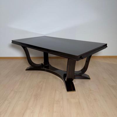Art Deco Dining Table with 10 Chairs Macassar Ebony Brass Paris circa 1930