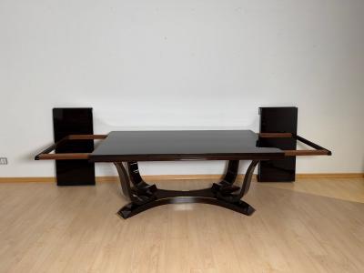 Art Deco Dining Table with 10 Chairs Macassar Ebony Brass Paris circa 1930