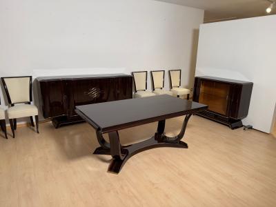Art Deco Dining Table with 10 Chairs Macassar Ebony Brass Paris circa 1930