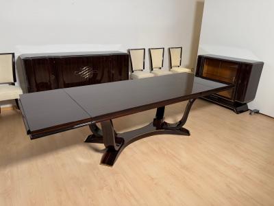Art Deco Dining Table with 10 Chairs Macassar Ebony Brass Paris circa 1930