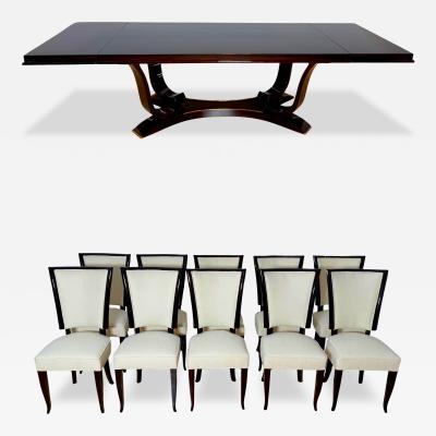 Art Deco Dining Table with 10 Chairs Macassar Ebony Brass Paris circa 1930