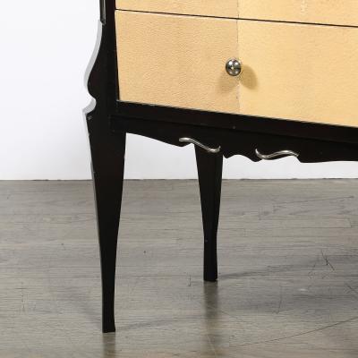 Art Deco Directoire Style Ebonized Nightstands W Shagreen Fronts Mirrored Tops