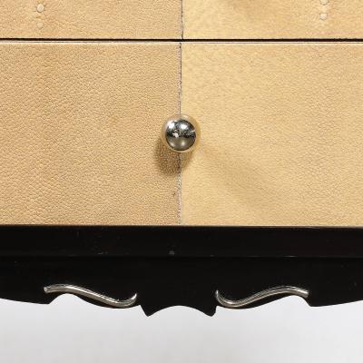 Art Deco Directoire Style Ebonized Nightstands W Shagreen Fronts Mirrored Tops