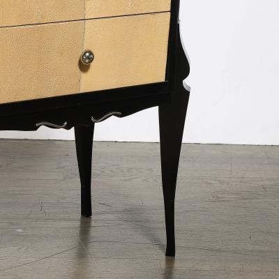 Art Deco Directoire Style Ebonized Nightstands W Shagreen Fronts Mirrored Tops