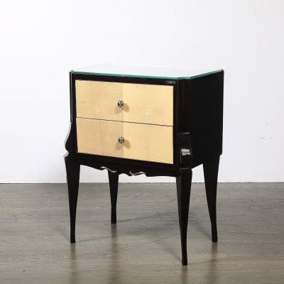 Art Deco Directoire Style Ebonized Nightstands W Shagreen Fronts Mirrored Tops