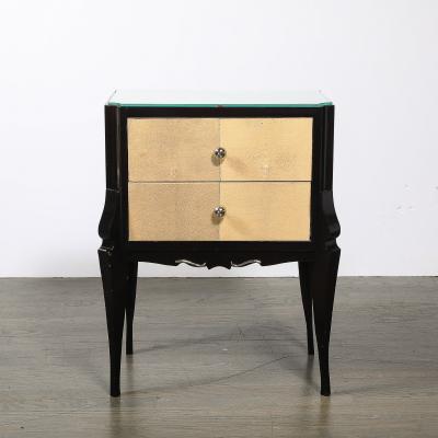Art Deco Directoire Style Ebonized Nightstands W Shagreen Fronts Mirrored Tops