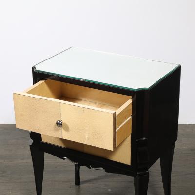 Art Deco Directoire Style Ebonized Nightstands W Shagreen Fronts Mirrored Tops