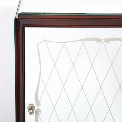 Art Deco Directoire Style Walnut Mirrored Reverse Etched Detail Bar Cabinet