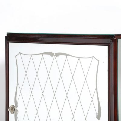 Art Deco Directoire Style Walnut Mirrored Reverse Etched Detail Bar Cabinet