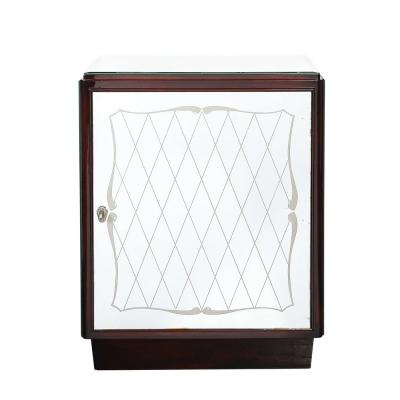 Art Deco Directoire Style Walnut Mirrored Reverse Etched Detail Bar Cabinet