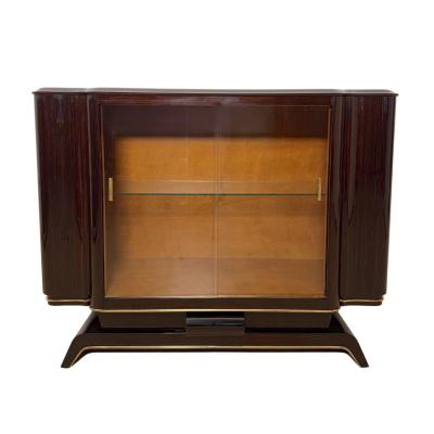 Art Deco Display Cabinet Lacquered Macassar Maple Brass Paris circa 1930