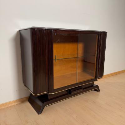 Art Deco Display Cabinet Lacquered Macassar Maple Brass Paris circa 1930