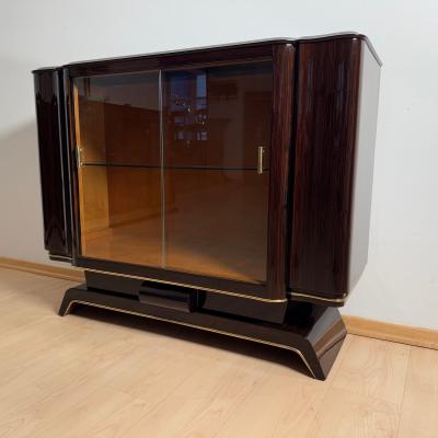 Art Deco Display Cabinet Lacquered Macassar Maple Brass Paris circa 1930