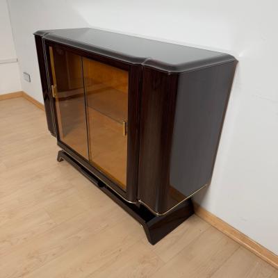 Art Deco Display Cabinet Lacquered Macassar Maple Brass Paris circa 1930