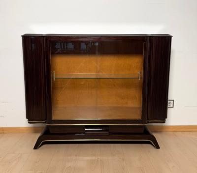 Art Deco Display Cabinet Lacquered Macassar Maple Brass Paris circa 1930