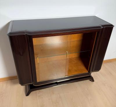 Art Deco Display Cabinet Lacquered Macassar Maple Brass Paris circa 1930
