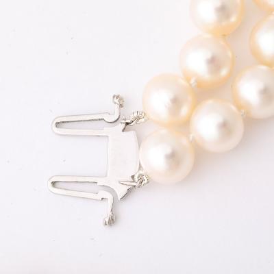 Art Deco Double Strand Cultured Pearl Diamond Clasp Necklace in White Gold