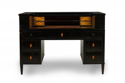 Art Deco Ebonized Pearwood Two Tier Tambour Top Writing Desk