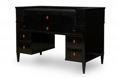 Art Deco Ebonized Pearwood Two Tier Tambour Top Writing Desk