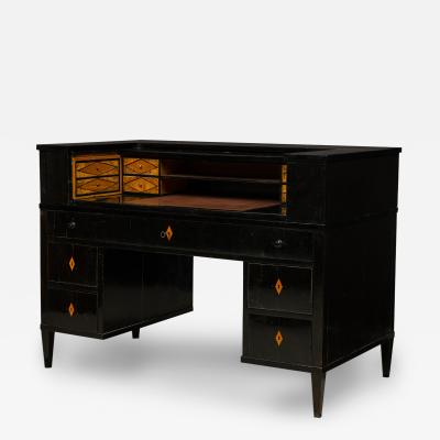Art Deco Ebonized Pearwood Two Tier Tambour Top Writing Desk