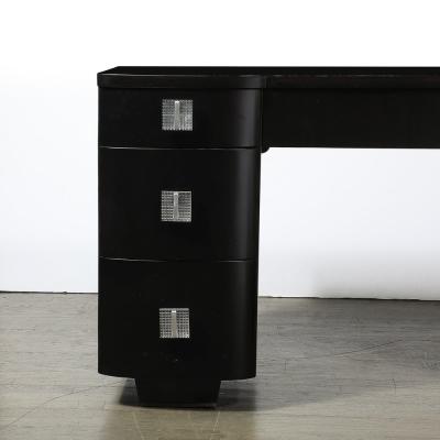 Art Deco Ebonized Walnut Vanity Desk W Molded Lucite Pulls
