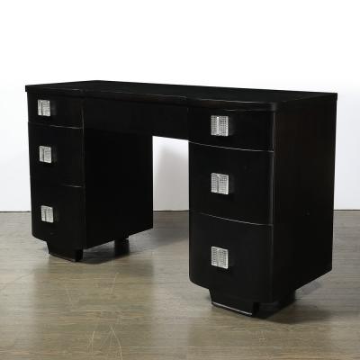 Art Deco Ebonized Walnut Vanity Desk W Molded Lucite Pulls