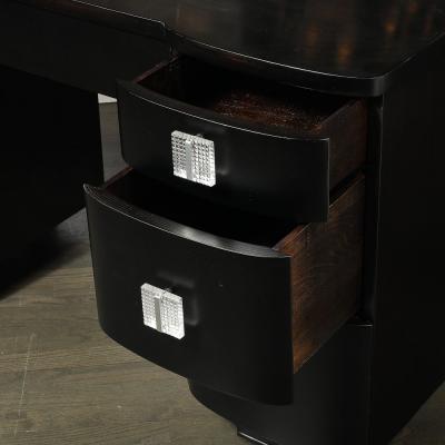 Art Deco Ebonized Walnut Vanity Desk W Molded Lucite Pulls