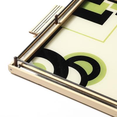 Art Deco Eglomise Cubist Graphic Geometric Motif Tray w Cream Lacquered Border