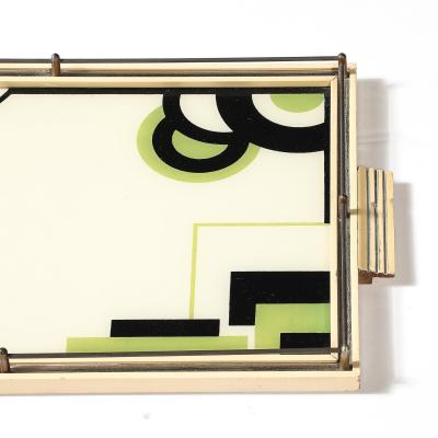 Art Deco Eglomise Cubist Graphic Geometric Motif Tray w Cream Lacquered Border