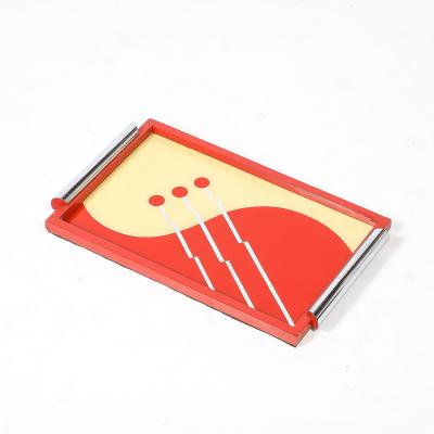 Art Deco Eglomise Graphic Geometric Detailed Tray in Vermillion Red Yellow