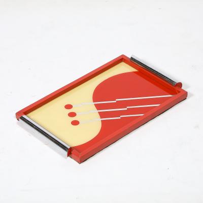 Art Deco Eglomise Graphic Geometric Detailed Tray in Vermillion Red Yellow