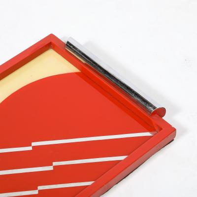 Art Deco Eglomise Graphic Geometric Detailed Tray in Vermillion Red Yellow