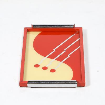 Art Deco Eglomise Graphic Geometric Detailed Tray in Vermillion Red Yellow