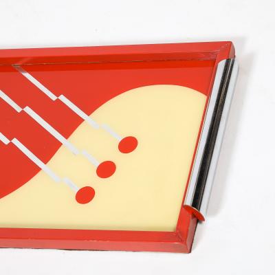 Art Deco Eglomise Graphic Geometric Detailed Tray in Vermillion Red Yellow