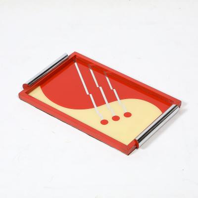 Art Deco Eglomise Graphic Geometric Detailed Tray in Vermillion Red Yellow