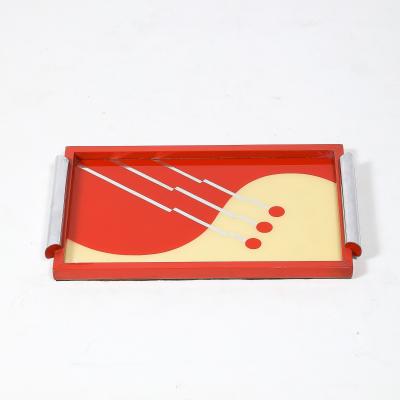 Art Deco Eglomise Graphic Geometric Detailed Tray in Vermillion Red Yellow